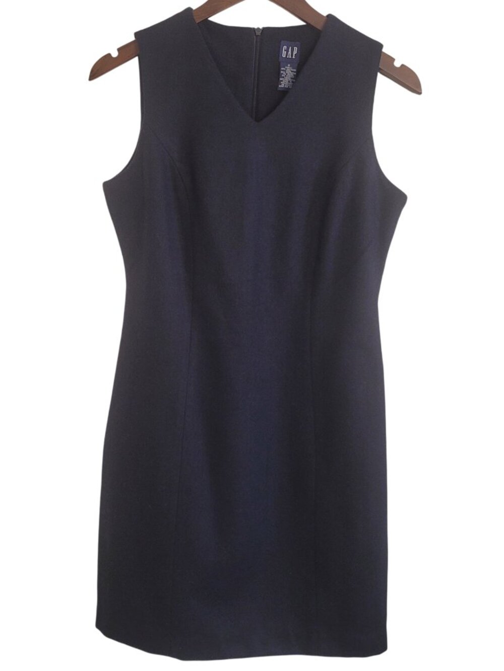 NWT 00s Vintage Black Wool GAP V-Neck Sleeveless Shift Dress size 2